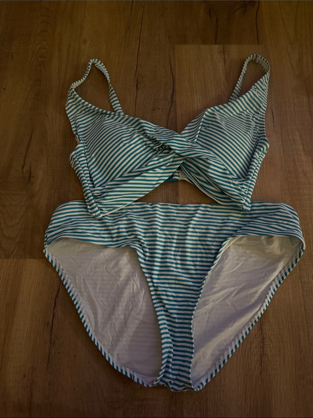 Striped Teal and White Women’s Bikini Set